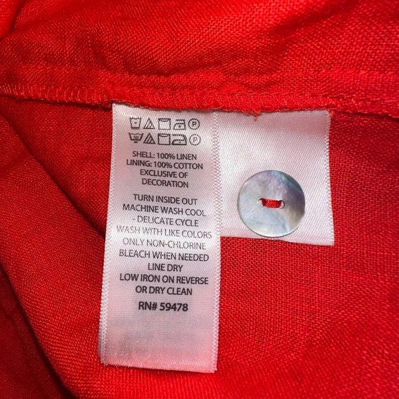Cynthia Rowley Linen Red/Orange Button down Dress with pockets 4 - Picture 4 of 10